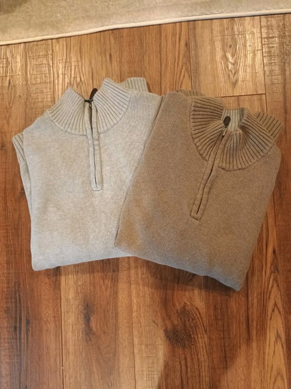 LL Bean Mens Quarter Zip Pullover Sweater Brown & Grey 100% Cotton XL-REG Bundle